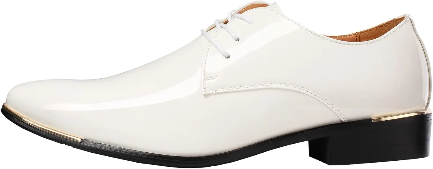 Men's Lace-Up Oxford Patent Leather Pointed Toe Business Formal Wedding Dress Shoes