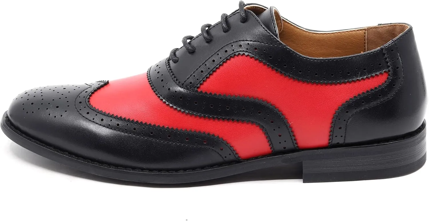 Metrocharm MC145 Men's Two Tone Perforated Wing Tip Lace Up Oxford Dress Shoes
