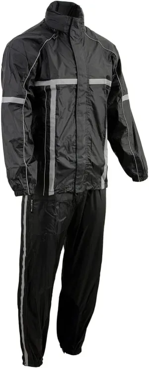 Milwaukee Leather MPM9510 Men's Black Water-Resistant Motorcycle Rain Suit with Hi Vis Reflective Tape