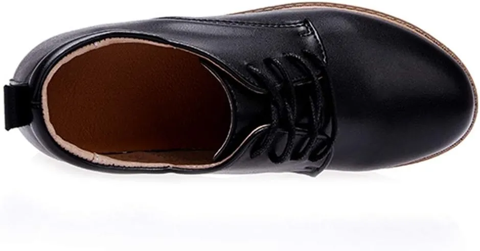 MIOKE Women's Casual Lace Up Platform Oxford Shoes Round Toe Chunky Hidden Wedge Mid Heel Oxfords Brogues