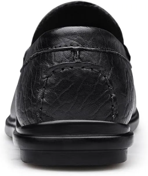 New Mens Loafers Round Toe Genuine Leather Crocodile Print Loafer Shoes Flexible Lightweight Anti-slip Casual Fashion Slip On