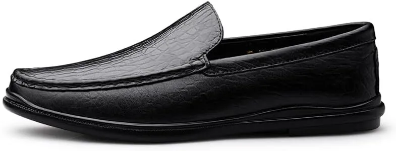 New Mens Loafers Round Toe Genuine Leather Crocodile Print Loafer Shoes Flexible Lightweight Anti-slip Casual Fashion Slip On
