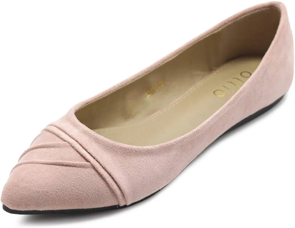 Ollio Women's Shoe Ballet Dress Faux Suede Pleated Pointed Toe Flat