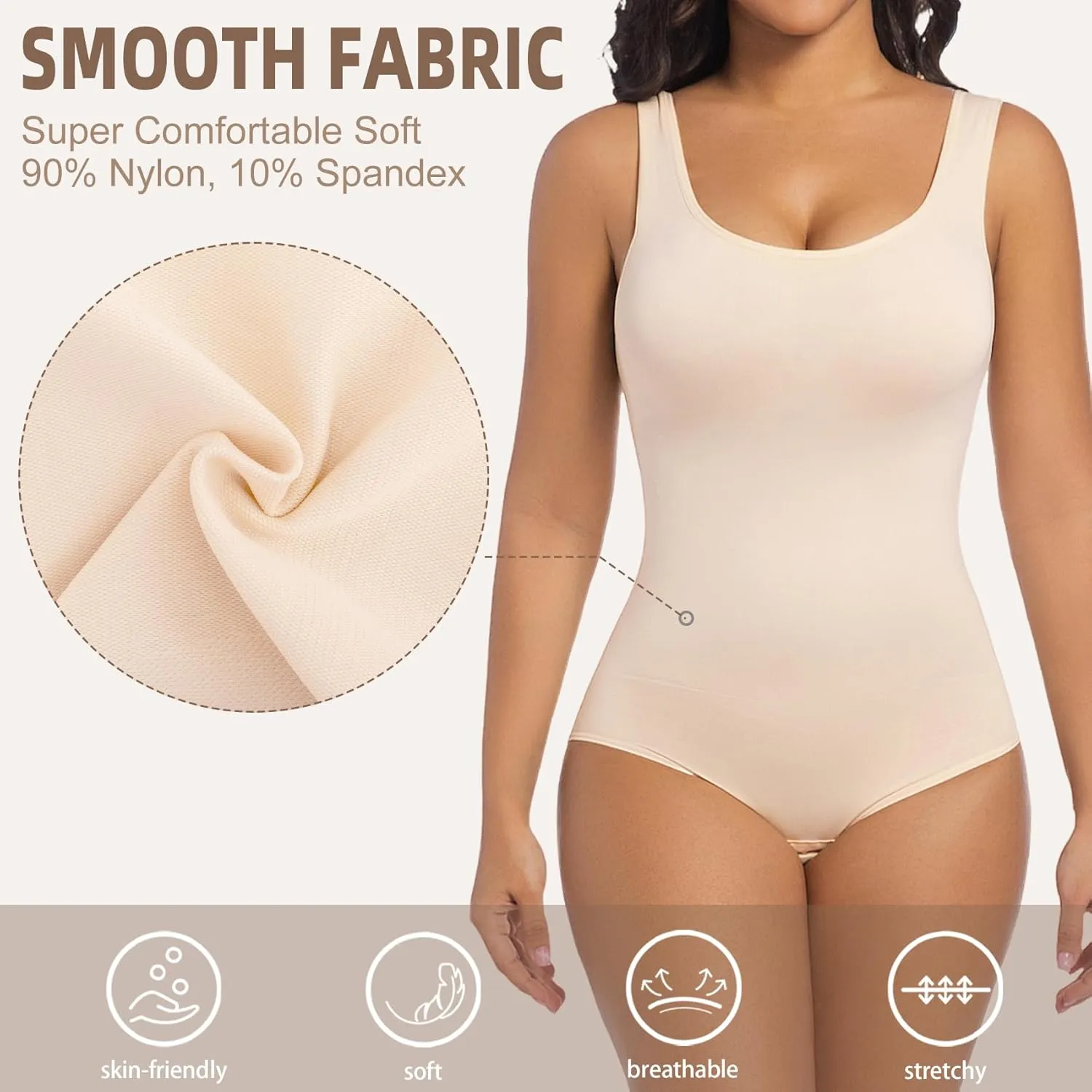 ONEW Shapewear Bodysuits Tummy Control Body Shaper Seamless Waist Trainer for Women Scoop Neck Going out Tops