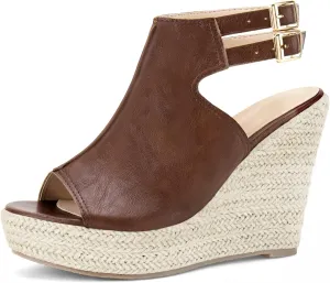 Perphy Espadrilles Slingback Wedges Peep Toe Platform Wedge Heel Sandals for Women