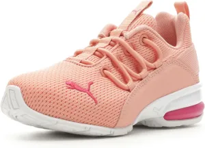 PUMA Cross Training Shoes Axelion Mesh Sneaker, 2 US Unisex Little Kid, Poppy Pink White-pinktastic