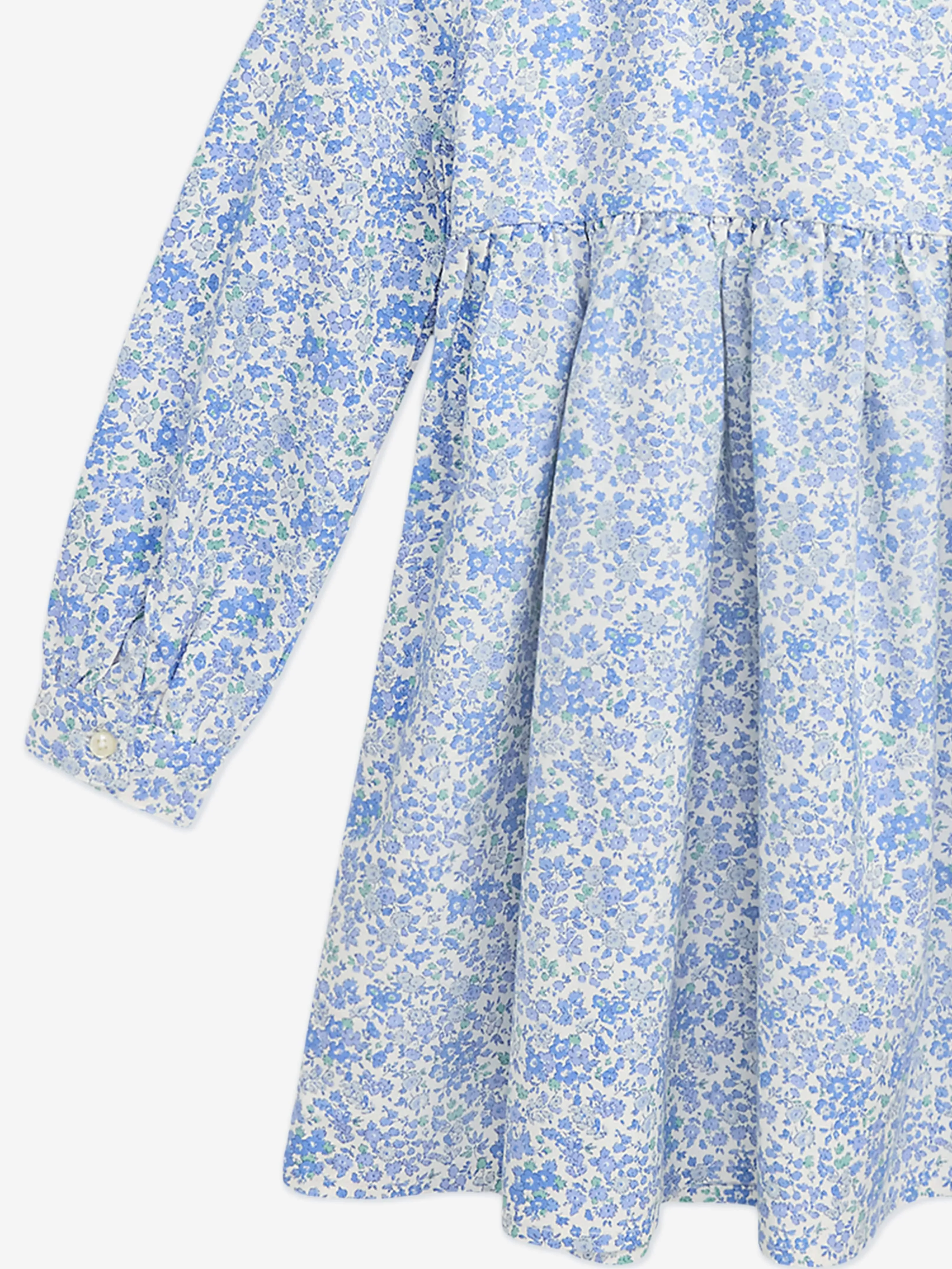 Ralph Lauren Girls Classic Oxford Floral Shirt Dress in Blue
