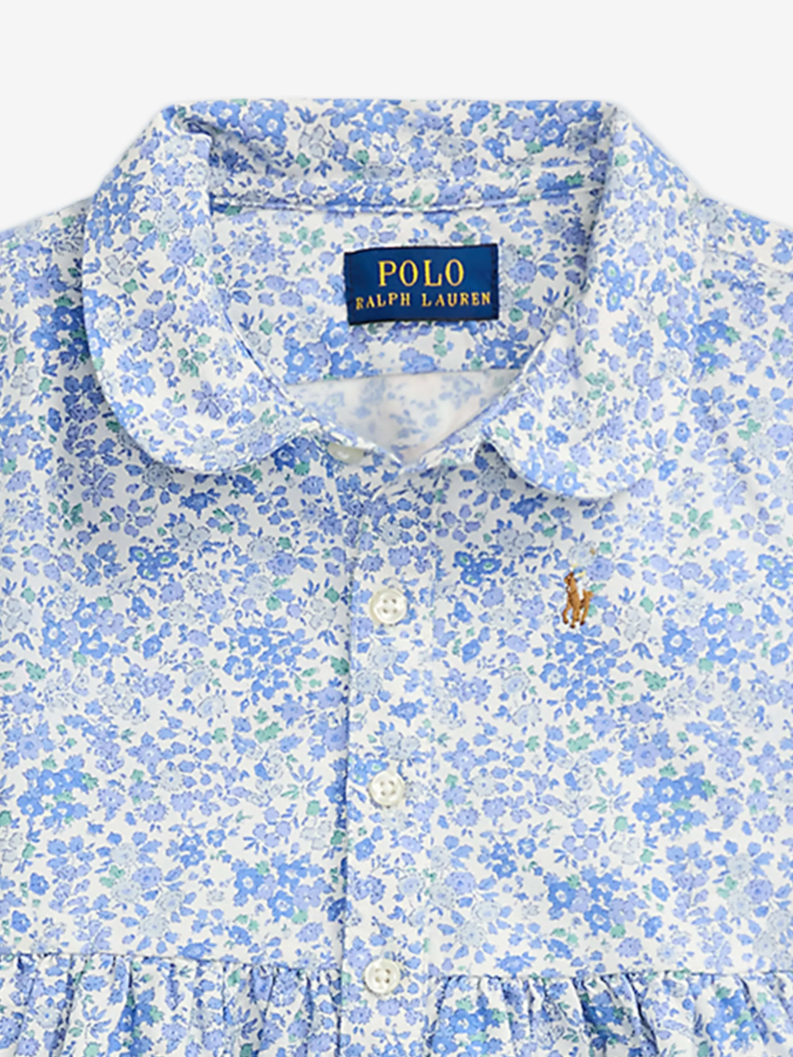 Ralph Lauren Girls Classic Oxford Floral Shirt Dress in Blue