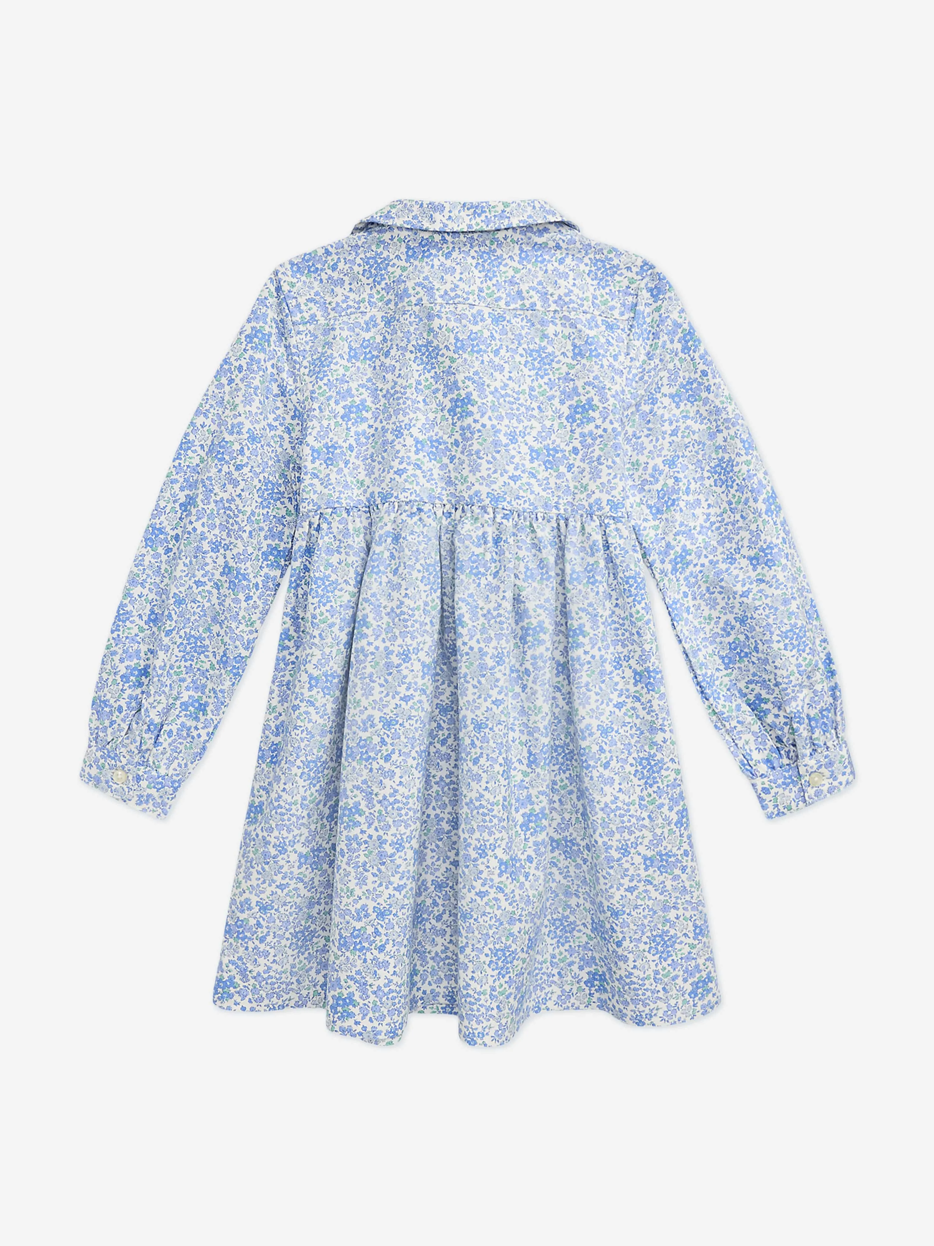 Ralph Lauren Girls Classic Oxford Floral Shirt Dress in Blue