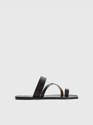 Saletto Black Leather Flat sandals