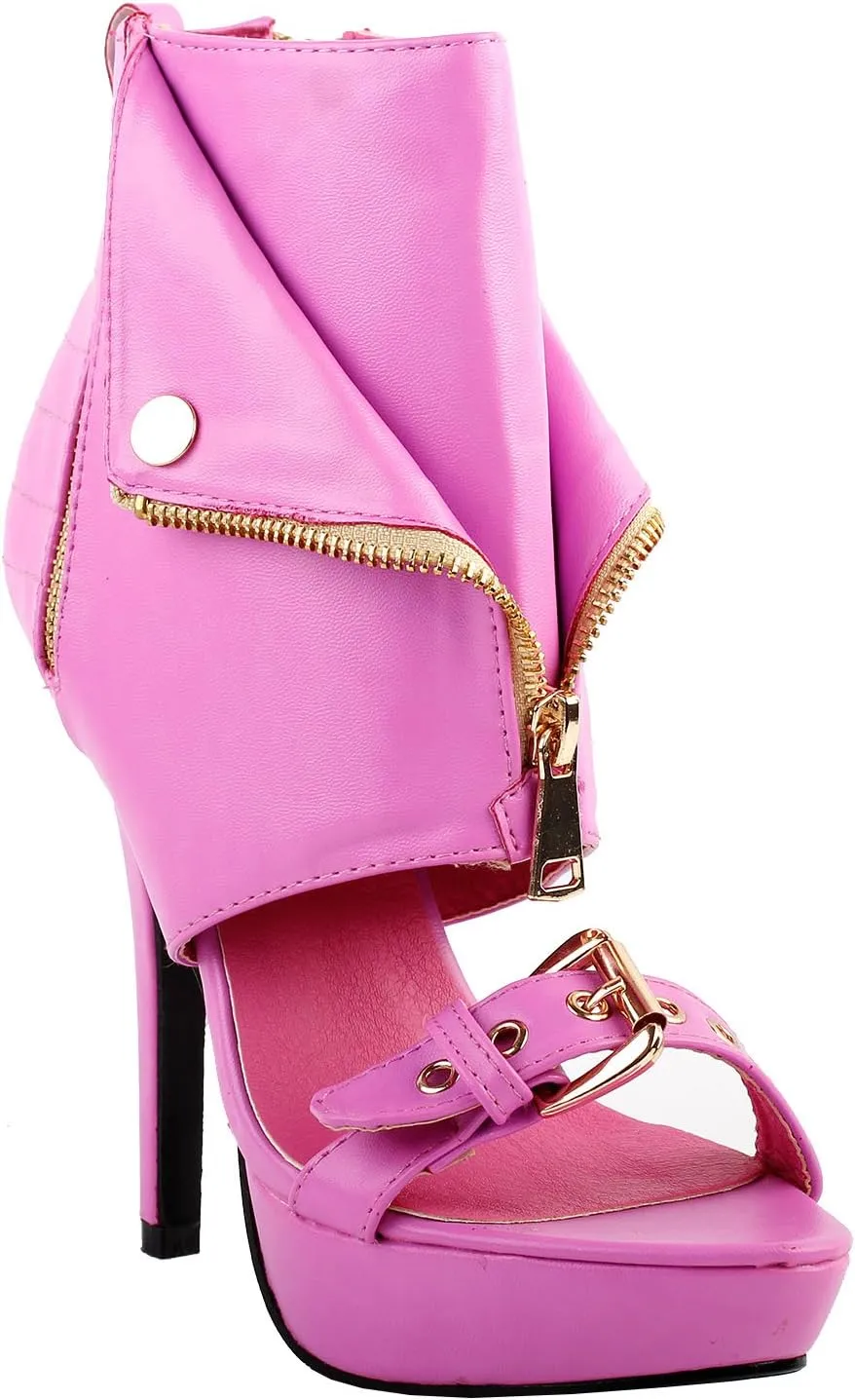 SHOW STORY Punk Stud Buckle High Heels Stilettos Pumps with Zipper Bootie Sandal,LF30103