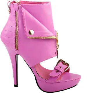 SHOW STORY Punk Stud Buckle High Heels Stilettos Pumps with Zipper Bootie Sandal,LF30103