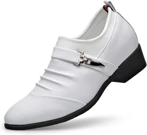 Single Season Oxford Shoes for Men Slip On Pleated Monk Strap Height Increasing Elevator 2.7 Inches Leather Low Top Slip Resistant Anti-Slip Block Heel Non Slip Very Popular Among Young p