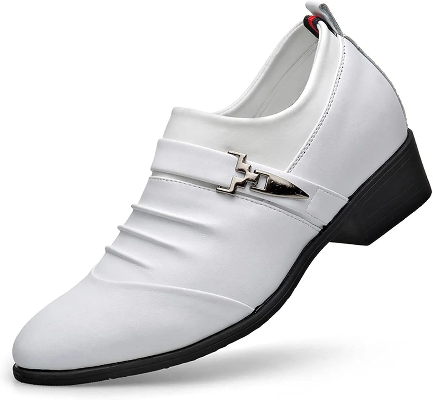 Single Season Oxford Shoes for Men Slip On Pleated Monk Strap Height Increasing Elevator 2.7 Inches Leather Low Top Slip Resistant Anti-Slip Block Heel Non Slip Very Popular Among Young p