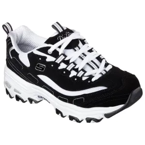 Skechers Women's D'Lites Biggest Fan Low Top Sneaker Shoes Black White (BKW)