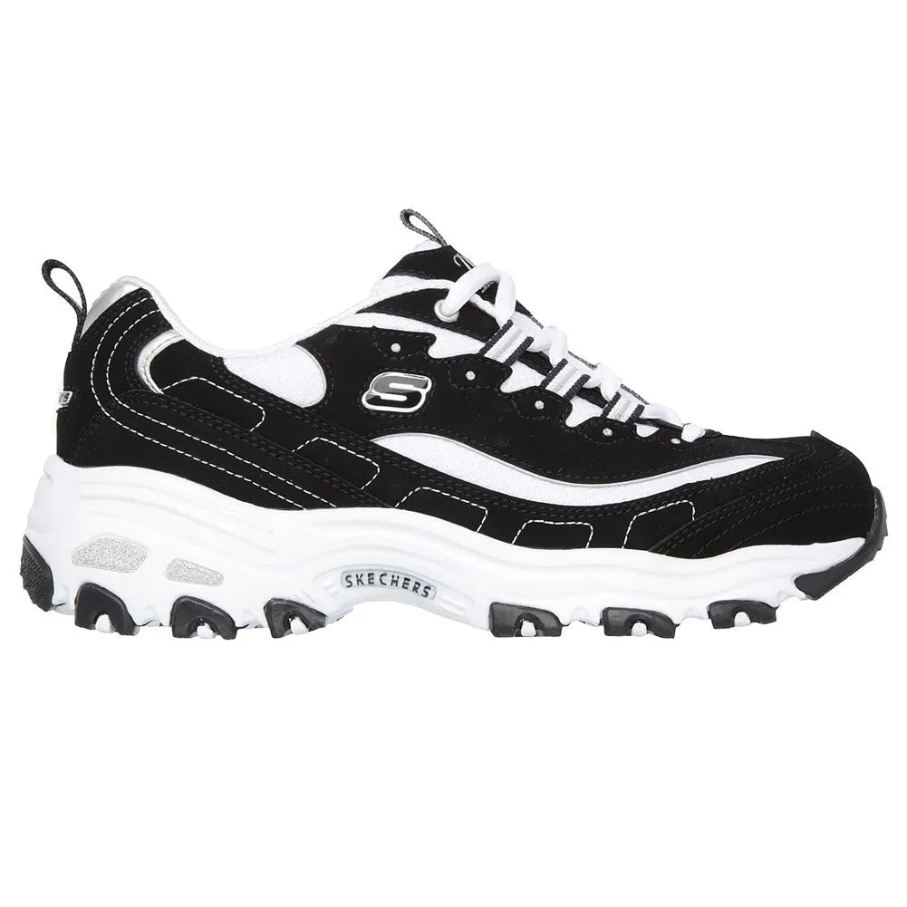 Skechers Women's D'Lites Biggest Fan Low Top Sneaker Shoes Black White (BKW)