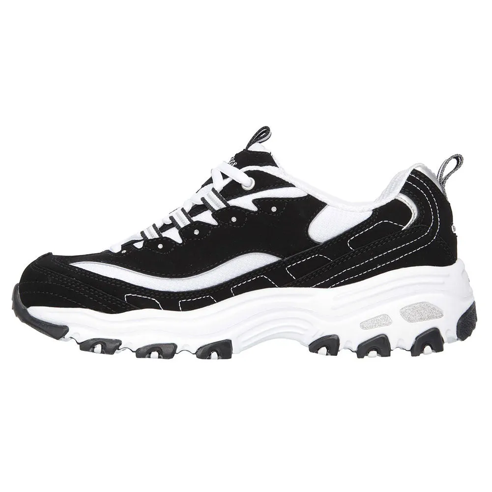 Skechers Women's D'Lites Biggest Fan Low Top Sneaker Shoes Black White (BKW)