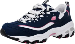 Skechers Women's D'Lites Original Lace-Up Sneaker, Navy/Pink, 9 M US