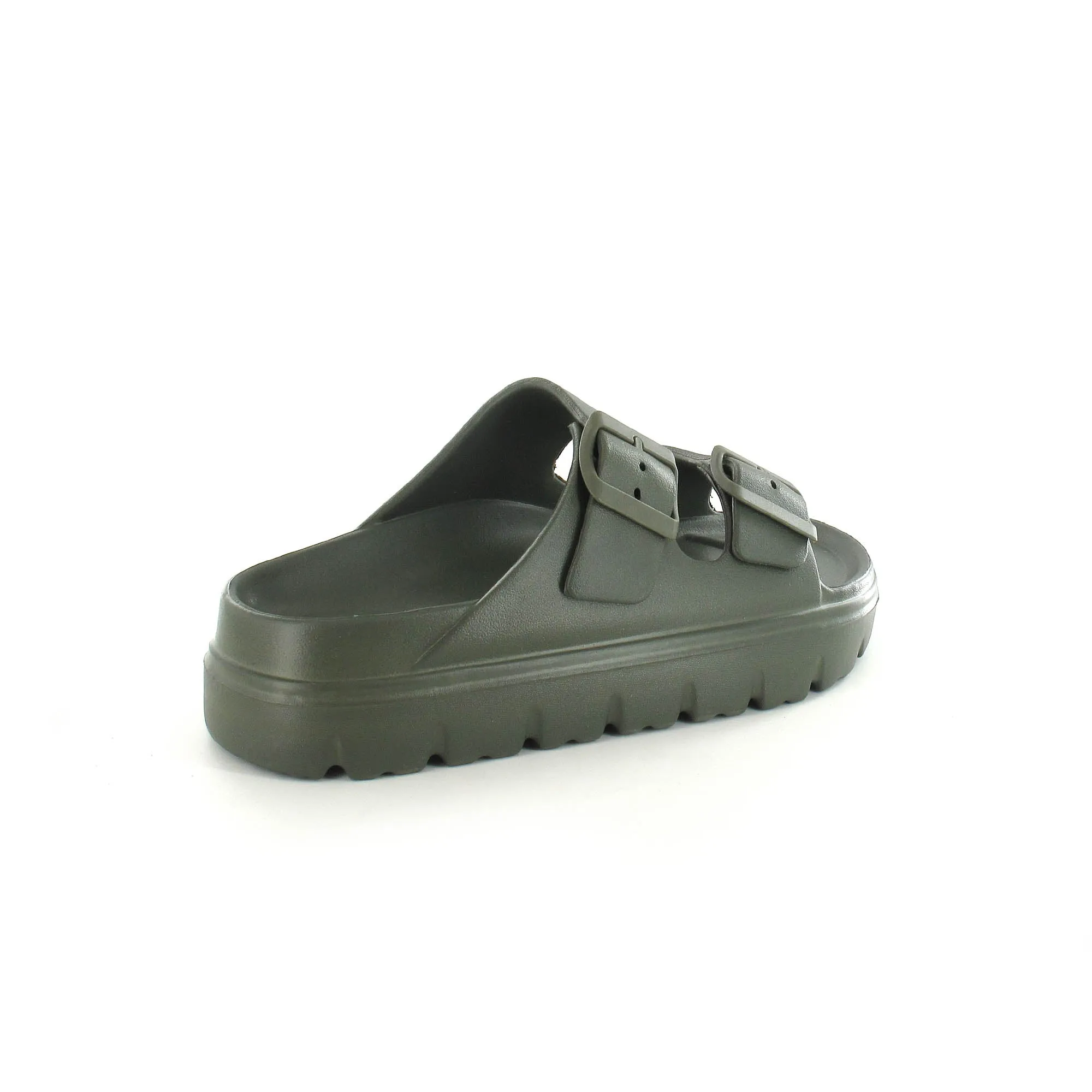 Sophia: Women's Double Buckle Two Strap Slides - Khaki