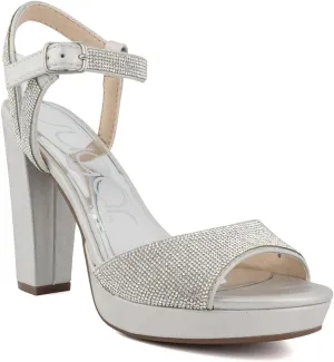 Sugar Women's Two Piece Block Heel Dress Shoe Ladies Ankle Strap Pump Sandal with Bead Detail - Open Back - Prisila Silver 9.5