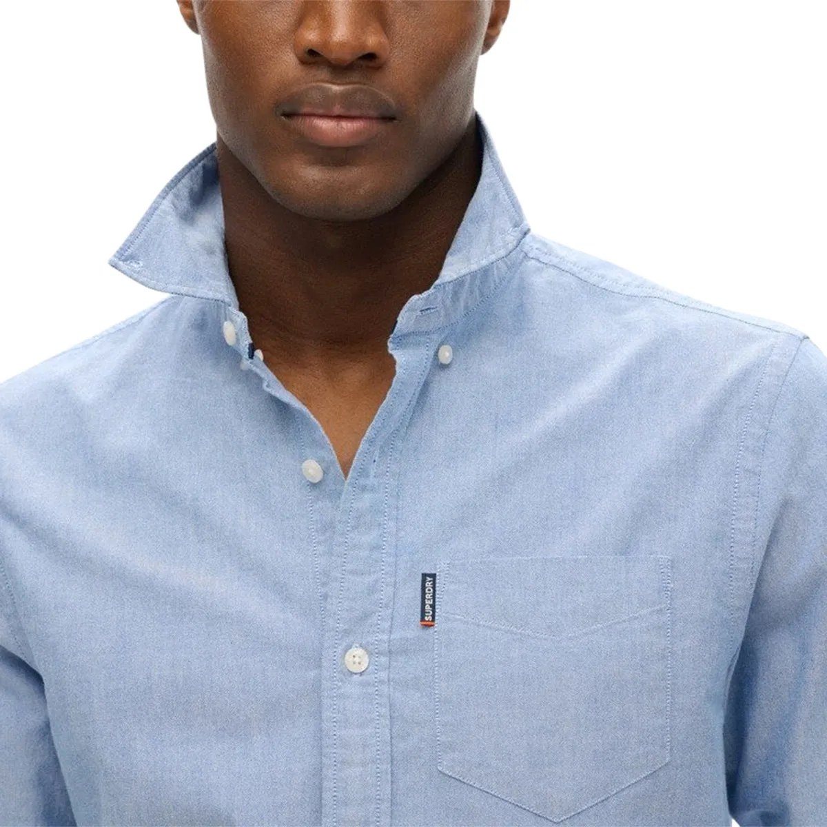 Superdry Essentials Oxford Long Sleeve Shirt - Azure Blue Chambray Oxford