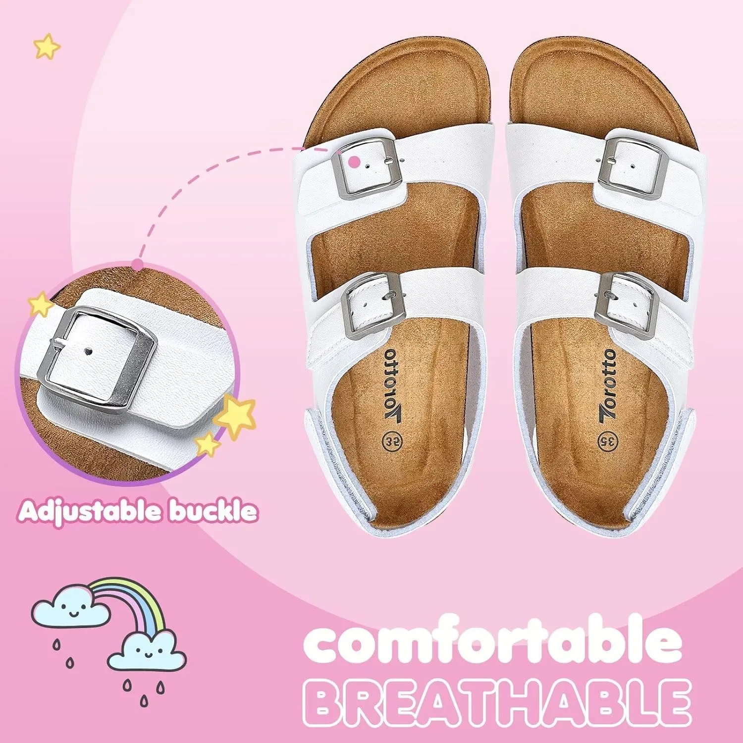 Torotto Toddler Kids Sandals Boys Girls Cork Footbed Sandals with Adjustable Buckle Casual Slides Open Toes Flat