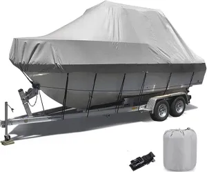 Trailerable Boat Cover,Deck Boat Covers Boat Tarp Heavy Duty 300D Oxford Fabric Waterproof UV Resistant Center Console Cover Mooring Cover fits V-Hull Yacht(Size:14to16FT: 530x290cm)