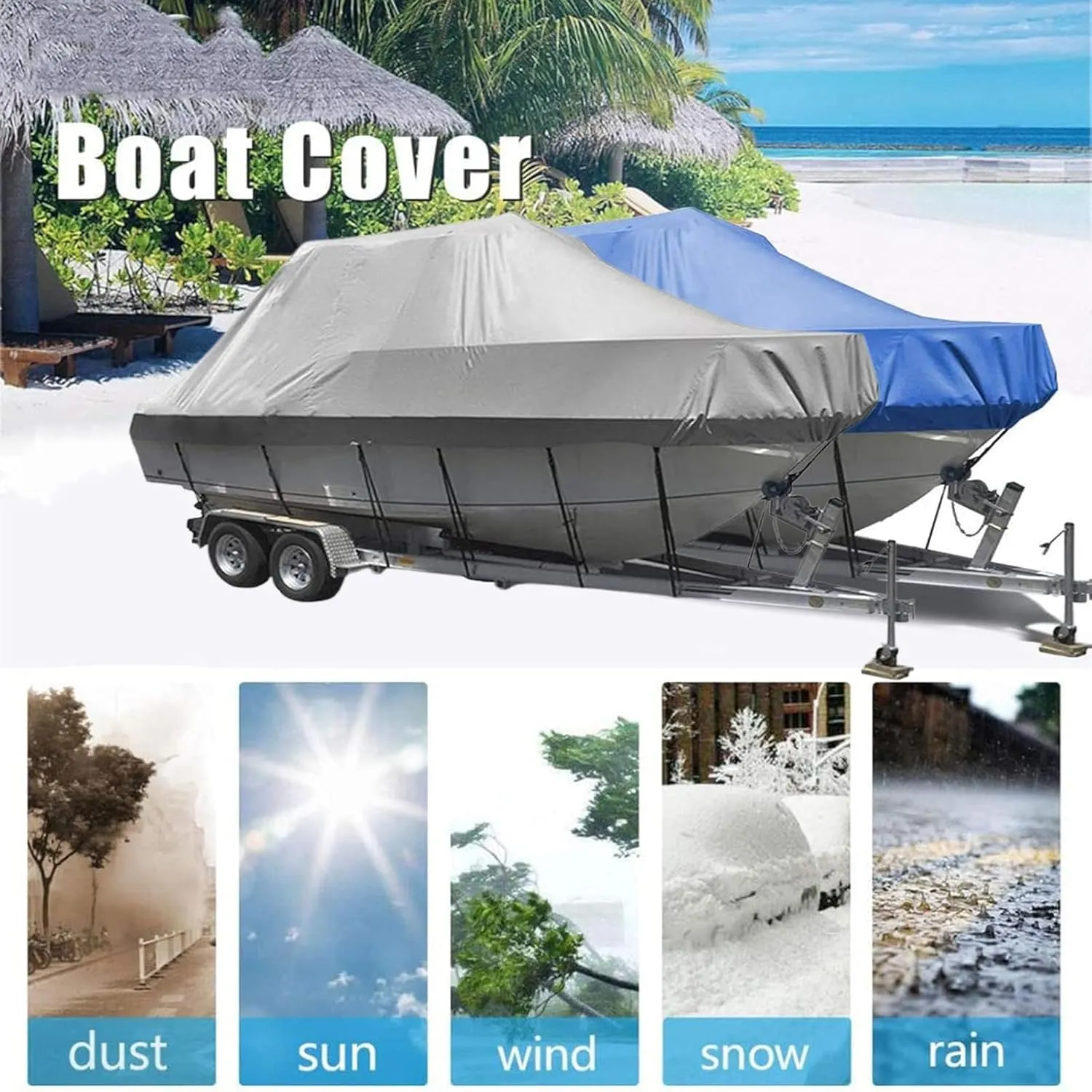 Trailerable Boat Cover,Deck Boat Covers Boat Tarp Heavy Duty 300D Oxford Fabric Waterproof UV Resistant Center Console Cover Mooring Cover fits V-Hull Yacht(Size:14to16FT: 530x290cm)