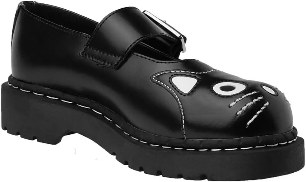 T.U.K. Kitty Cat Mary Janes Shoes for Women, Round Toe Ankle Strap Oxford Shoes