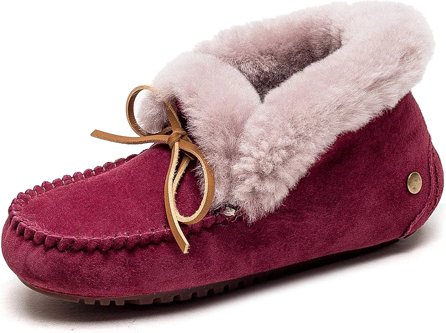 U-lite Women's Warm Fur Wool Slipper Casual Winter Slouch Flat Indoor&Outdoor Loafer Beet Red 6