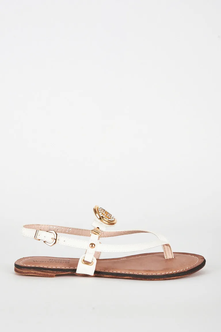 White Thong Sandal With Buckle