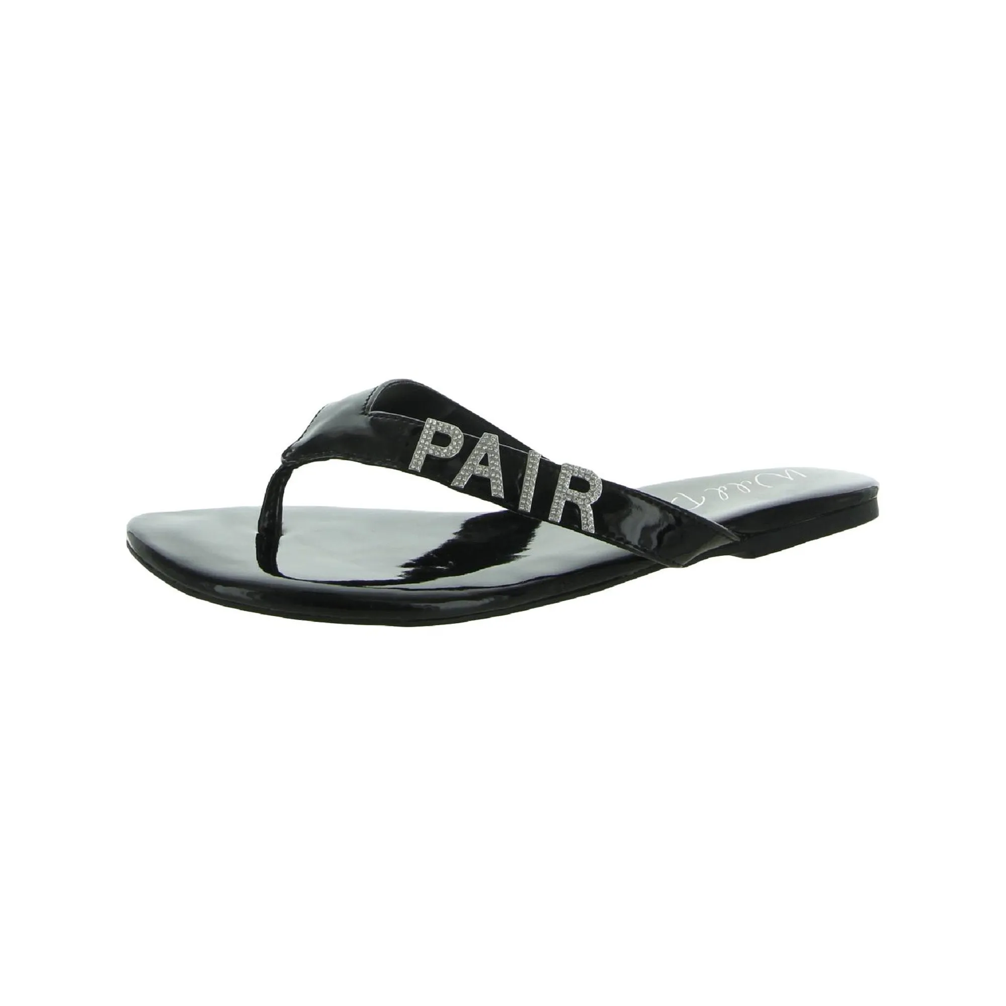 Wild Pair Womens Black Rhinestone Fantasia Round Toe Slip On Thong Sandals 5 M