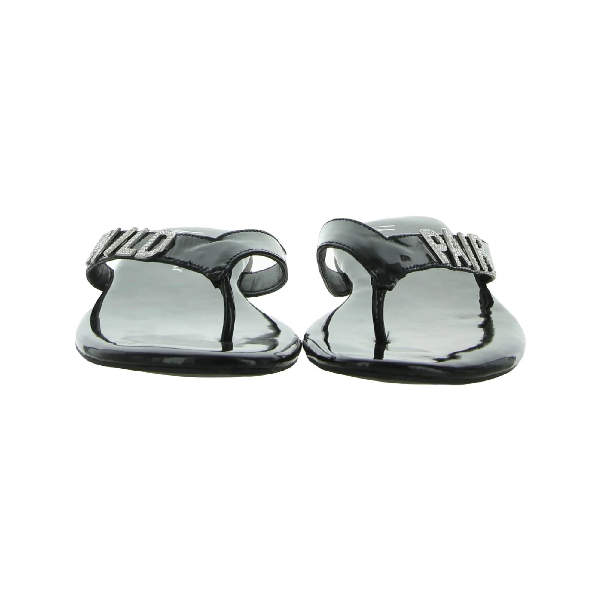 Wild Pair Womens Black Rhinestone Fantasia Round Toe Slip On Thong Sandals 5 M