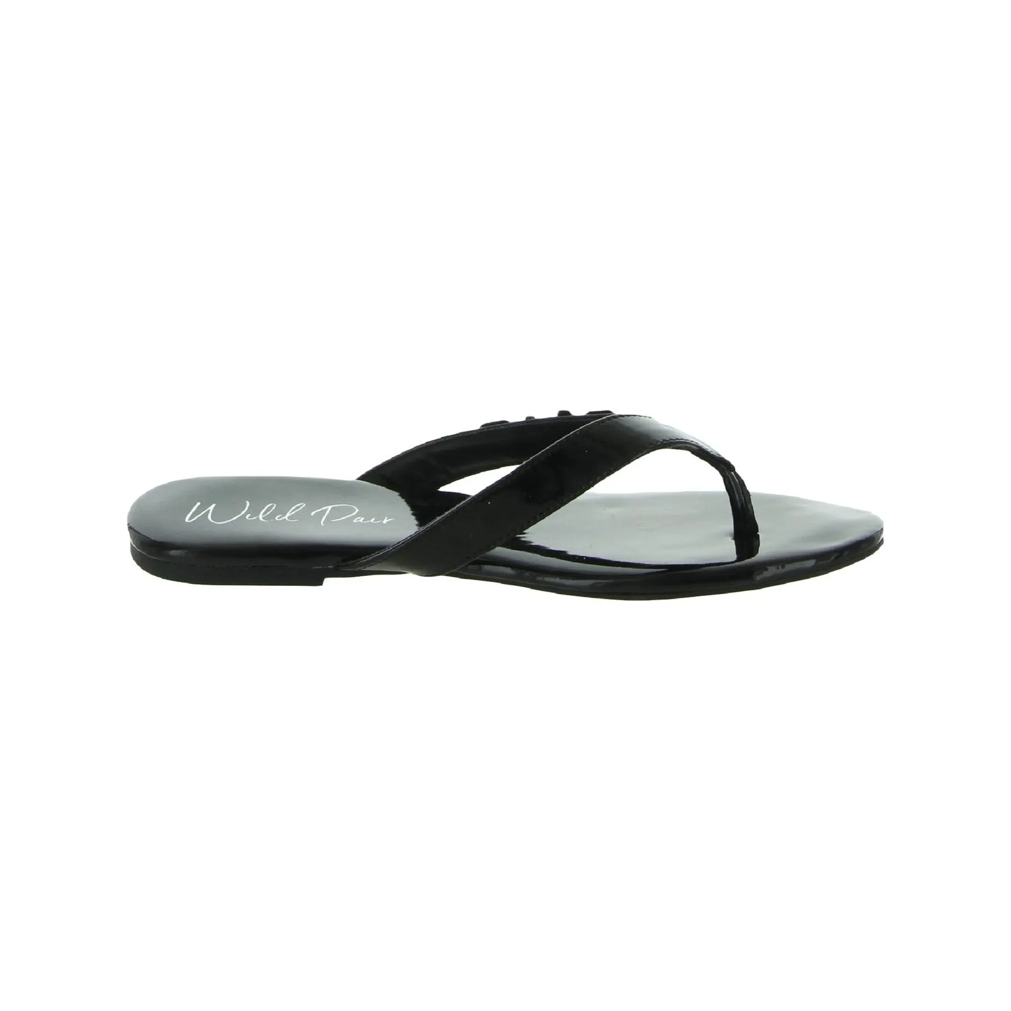 Wild Pair Womens Black Rhinestone Fantasia Round Toe Slip On Thong Sandals 5 M
