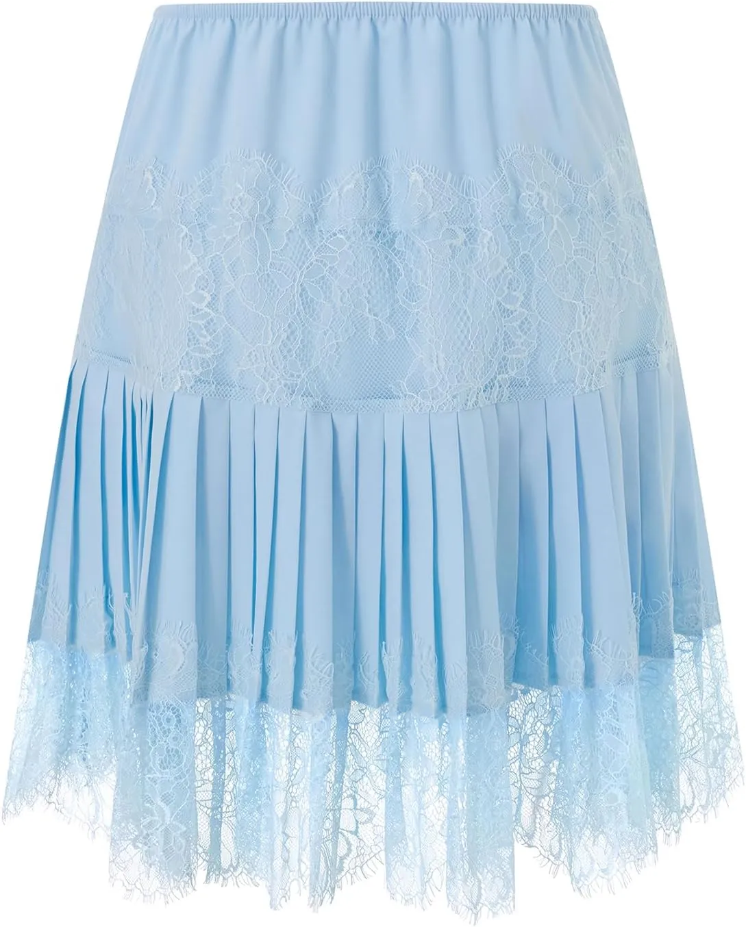 Women Y2k Lace Half Slip Skirt Flowy Ruffle Pleated Mini Skirts Fairy Mesh Floral Mid Rise Layered Short Skirts Underskirt