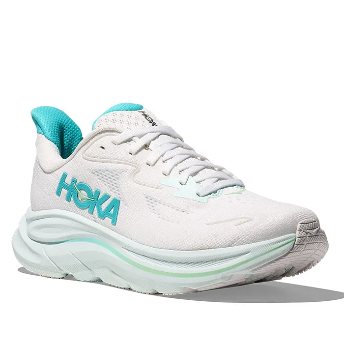 Womens Hoka Clifton 10 in White/Cielo Blue
