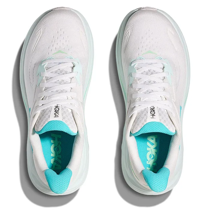 Womens Hoka Clifton 10 in White/Cielo Blue