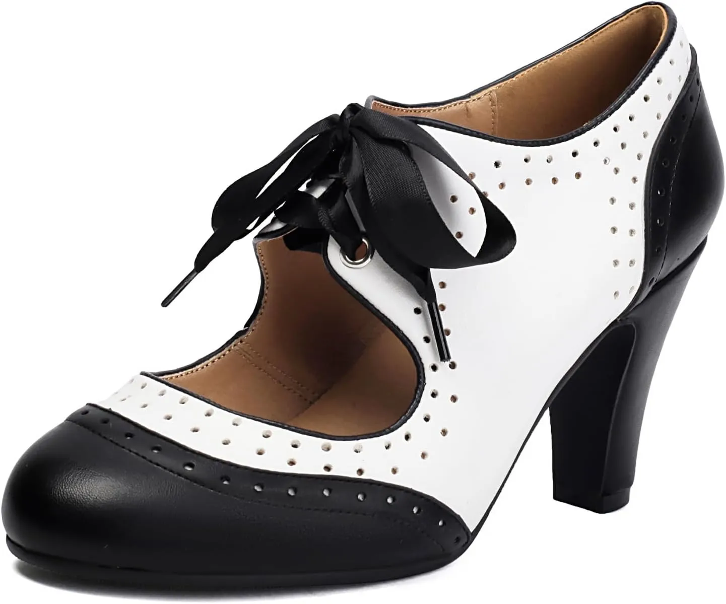 Women's Mary Jane Vintage Close Round Toe Lace Up Vintage 1950s Heels Retro 1920s Victorian Pumps 1930s Shoes