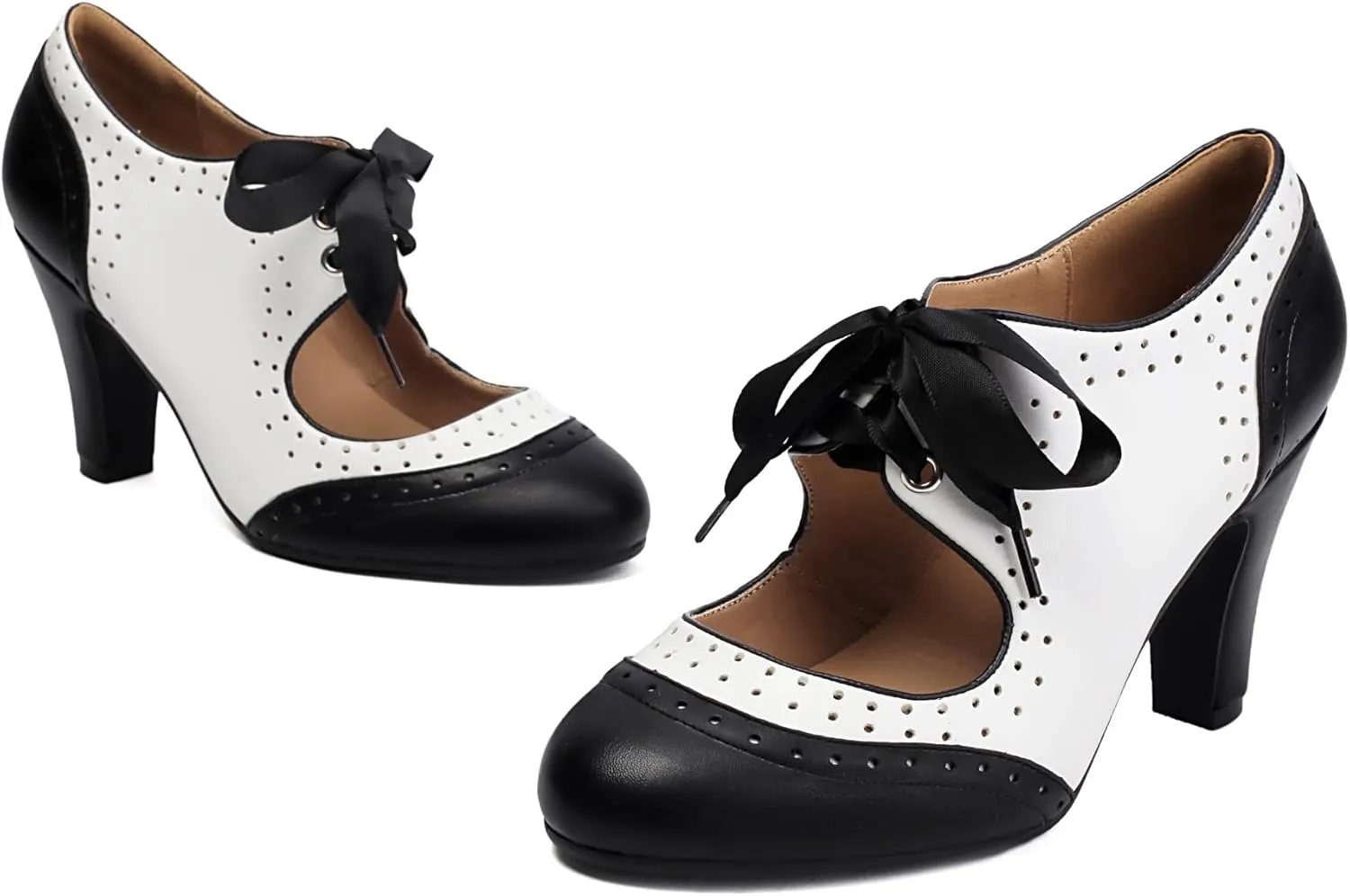 Women's Mary Jane Vintage Close Round Toe Lace Up Vintage 1950s Heels Retro 1920s Victorian Pumps 1930s Shoes