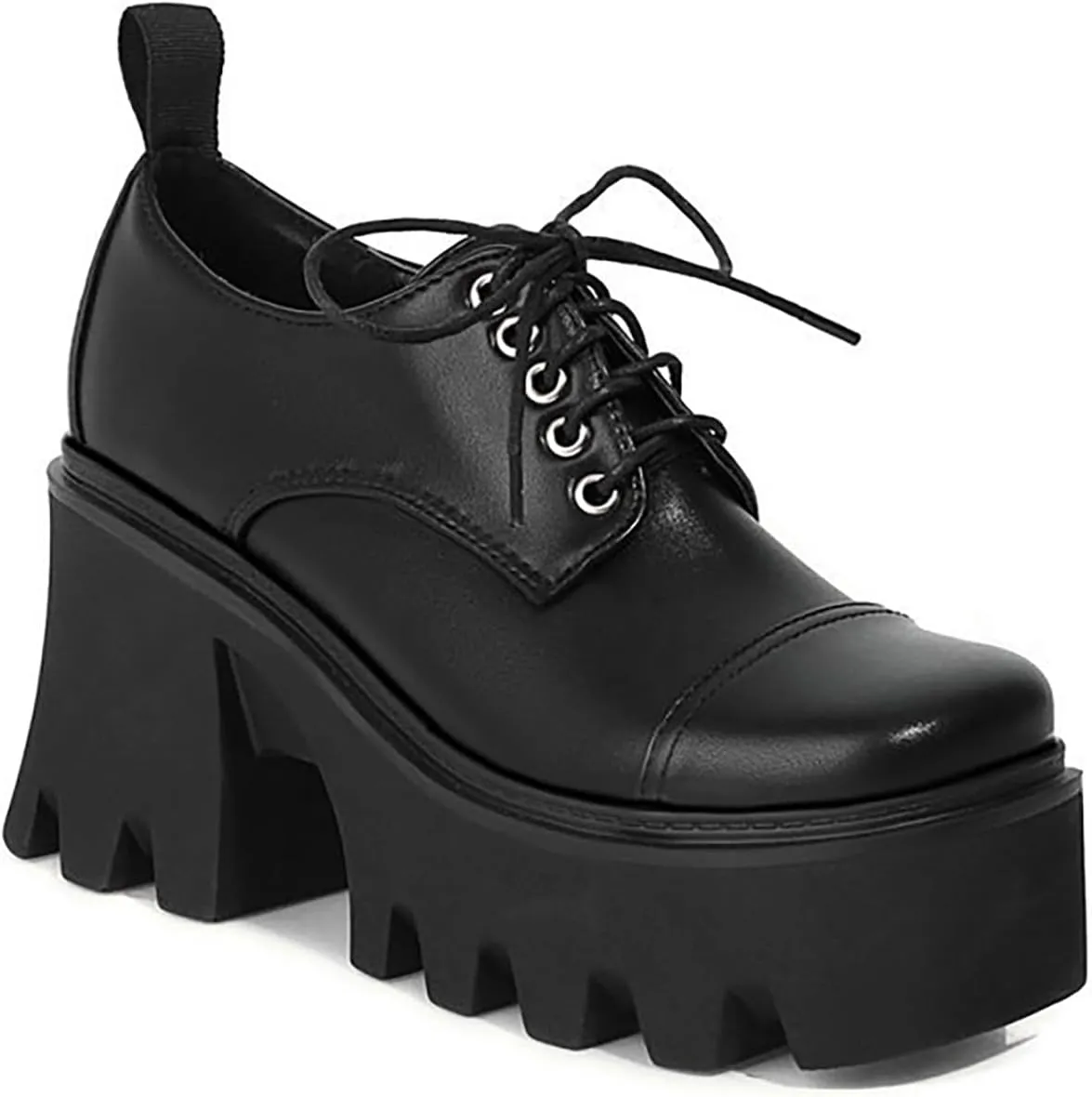 Women's Patent Leather Lug Sole Chunky Heel Oxfords,Fashion Lace Up Height Increase Platform Gothic Oxfords Pumps Business Work Dress Shoes