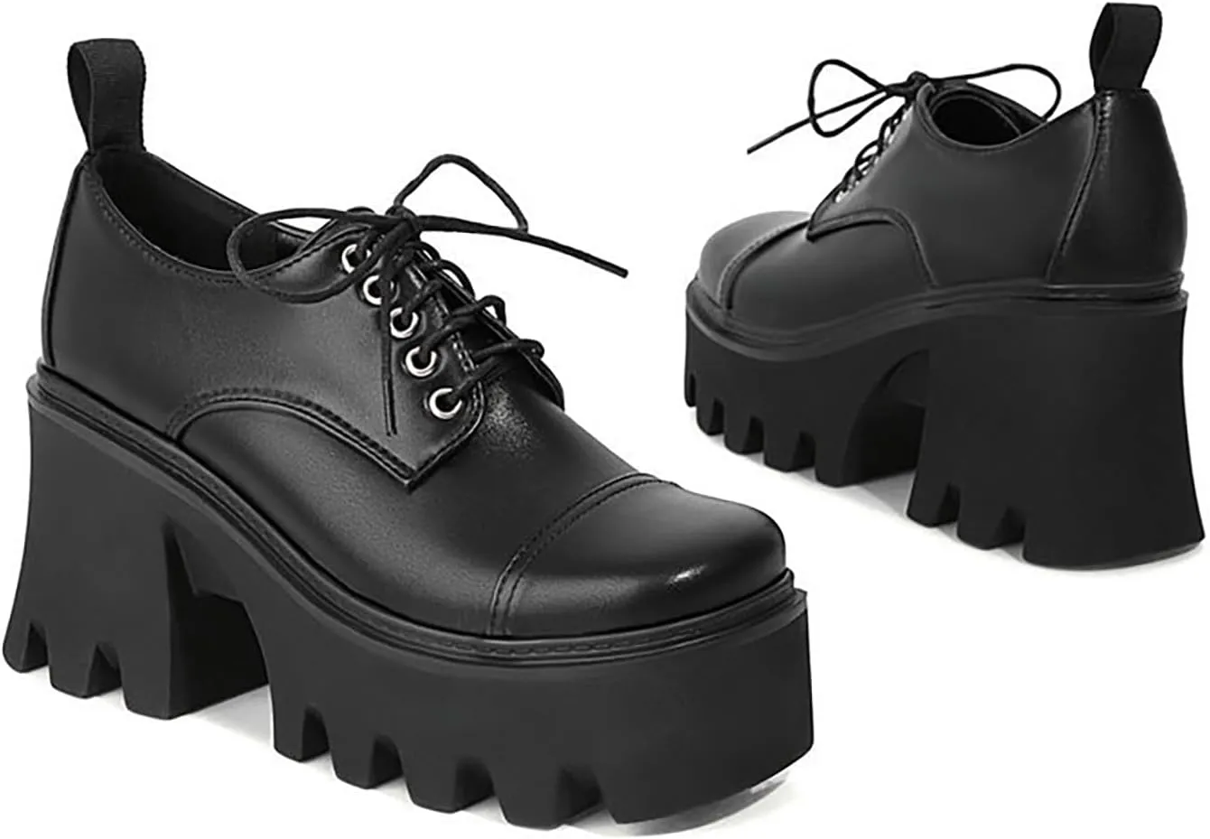 Women's Patent Leather Lug Sole Chunky Heel Oxfords,Fashion Lace Up Height Increase Platform Gothic Oxfords Pumps Business Work Dress Shoes