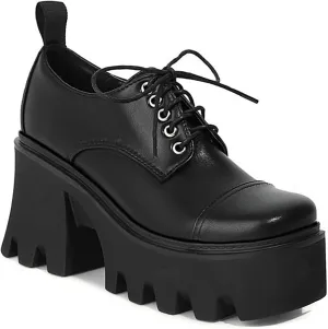 Women's Patent Leather Lug Sole Chunky Heel Oxfords,Fashion Lace Up Height Increase Platform Gothic Oxfords Pumps Business Work Dress Shoes