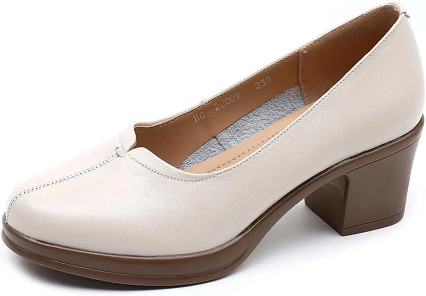 Women's Retro Round Toe Classic Platform Mid Heel High Heels Fashionable and Comfortable Leather Thick Heeled Dress Shoes