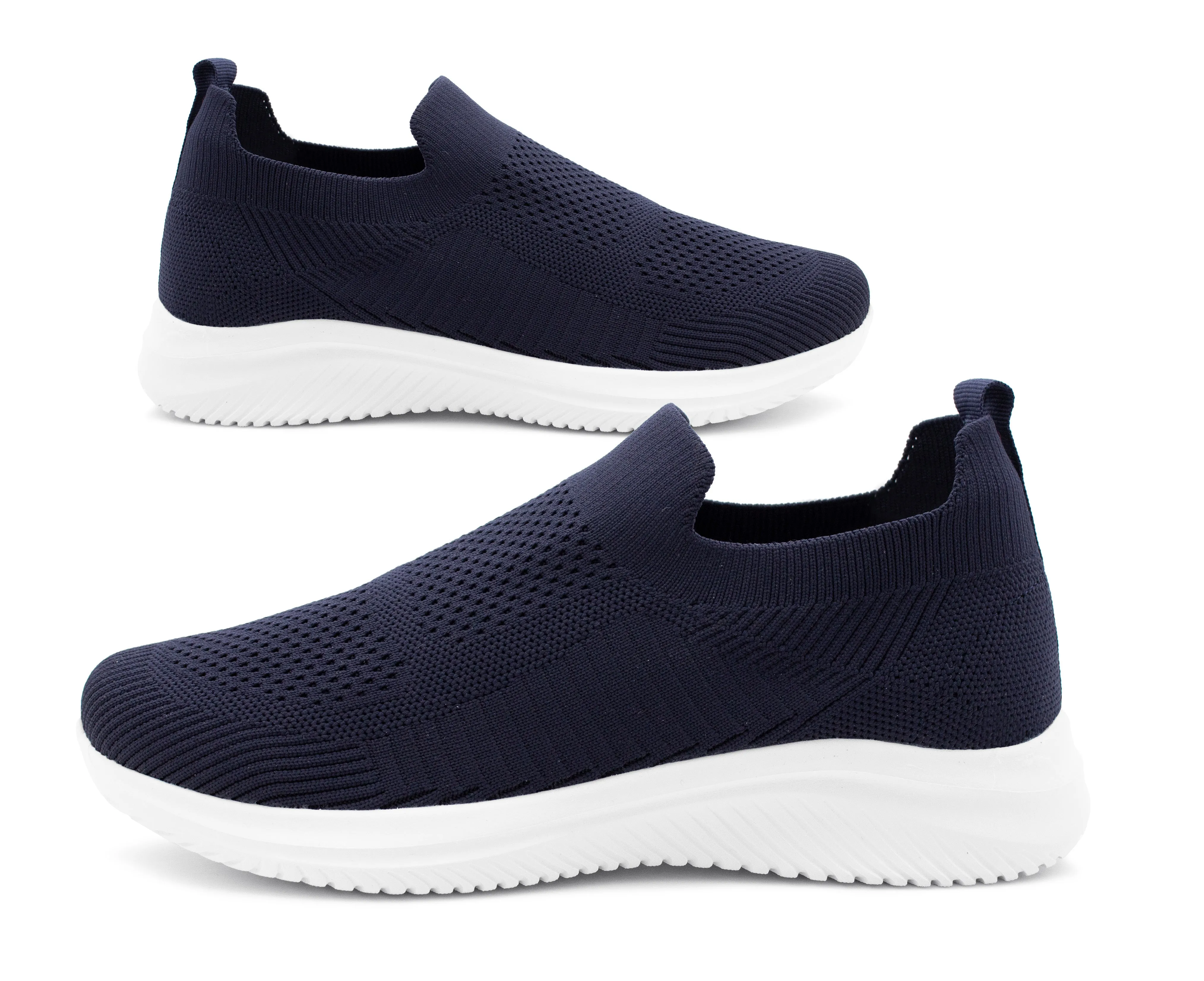 Womens Slip On Navy Breathable Mesh Ladies Lightweight Casual Flat Walking Active Sneaker Pumps Fashion Trainers