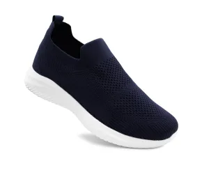 Womens Slip On Navy Breathable Mesh Ladies Lightweight Casual Flat Walking Active Sneaker Pumps Fashion Trainers