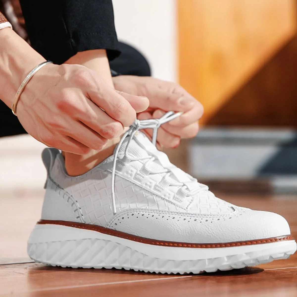 Xingh Men's Oxford Ridge Leather Sneakers