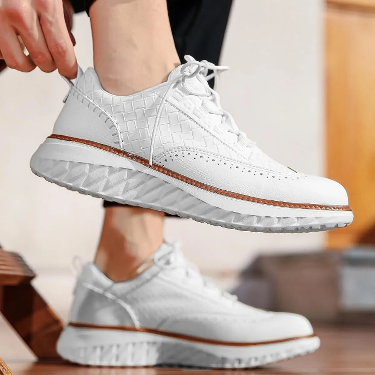 Xingh Men's Oxford Ridge Leather Sneakers