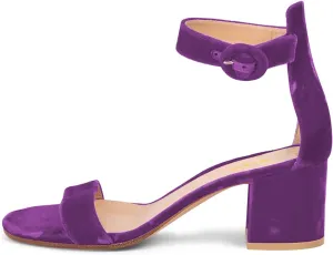 XYD Women Girls Velvet Open Toe Strappy Mid Block Heel Sandal Pumps Ankle Strap with Buckle Summer Daily Dress Shoes