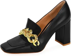 YDN Women Chunky High Heels Square Toe Loafers Shoes Slip On Suede Office Pumps Buckle Size 4-15 US