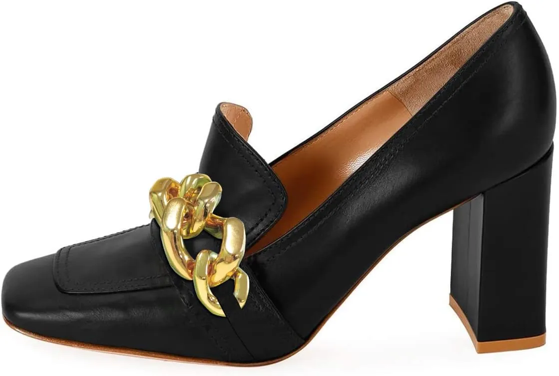 YDN Women Chunky High Heels Square Toe Loafers Shoes Slip On Suede Office Pumps Buckle Size 4-15 US